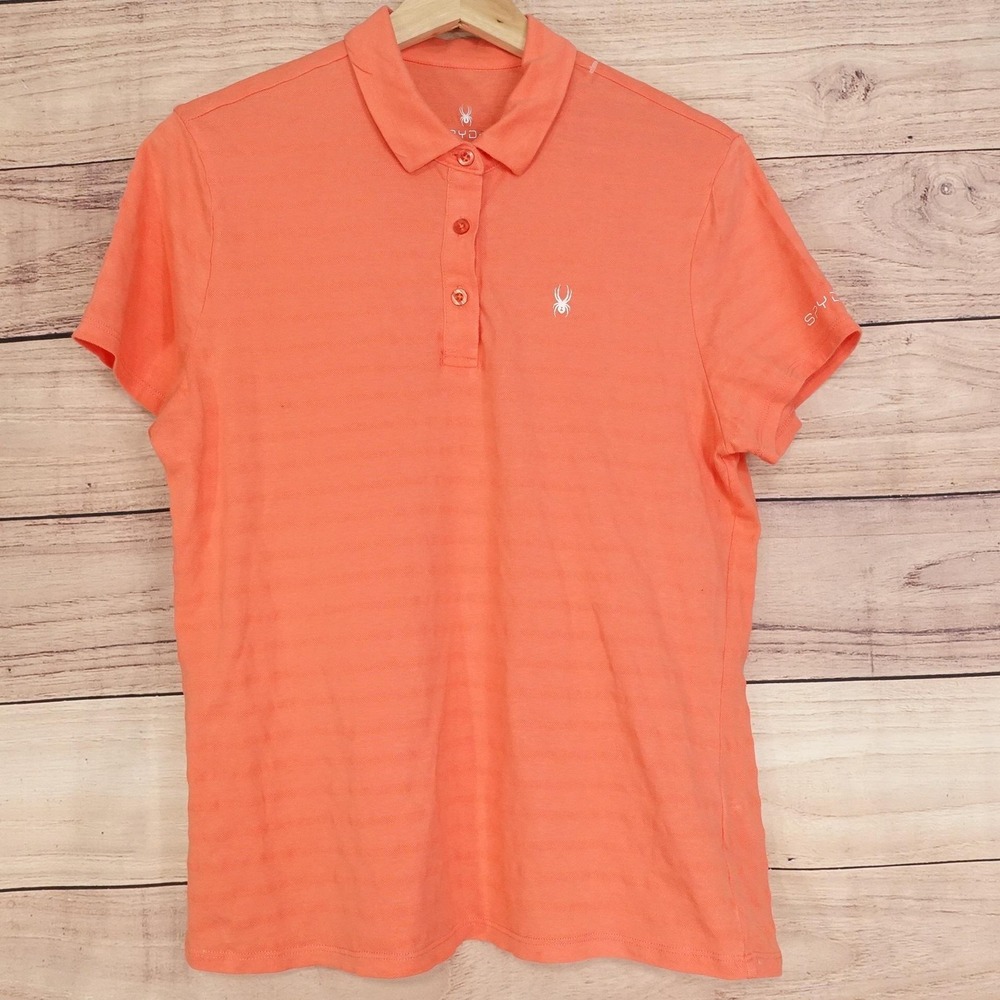 Spyder Polo Womens L Orange Collared Short Sleeve Striped Lightweight Shirt Top